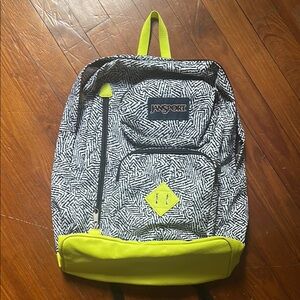 Jansport Geometric Black and White Backpack with Neon Yellow Accents